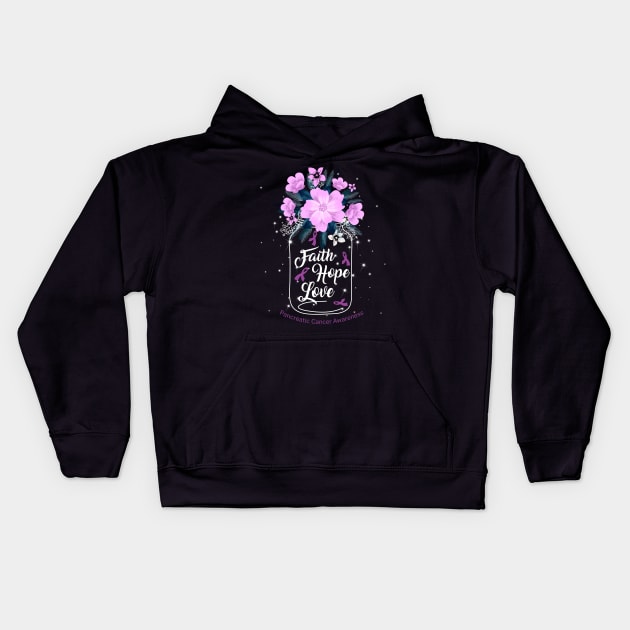 Faith Hope Love  For Pancreatic Cancer Awareness Kids Hoodie by Manonee